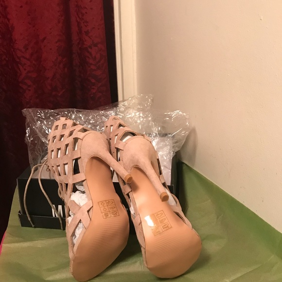 Laser Cut Lace Up Gladiator Heels - Blush Suede - Picture 6 of 8